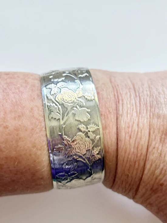 Vintage Sterling Silver Floral Cuff Bracelet - Picture 8 of 10